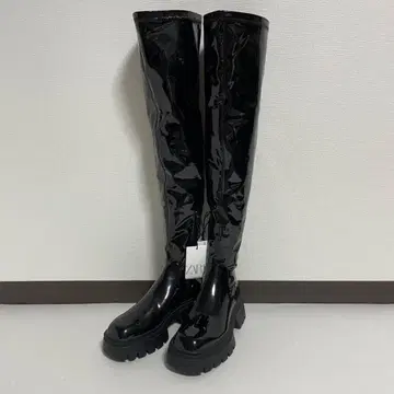ZARA 자라 싸이하이 부츠 롱 부츠 통굽 밑창 블랙 23 1/2
