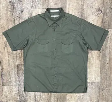 90'S PERRY ELLIS 코튼 반팔 박스 셔츠 카키