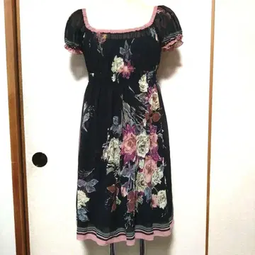 레스트로즈 원피스 기장 약 85cm 사이즈 2 꽃무늬 블랙