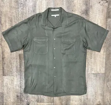 90'S PERRY ELLIS 실크 반팔 오픈 카라 셔츠 카키