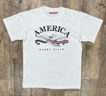 90'S PERRY ELLIS 싱글 스티치 반팔 티셔츠 화이트
