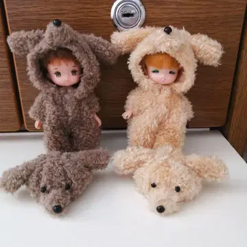 토이 푸들 인형옷과 모자 세트(브라운과 베이지) 미키짱 마키짱