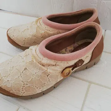 CEDAR CREST 레이스 플랫 슈즈 베이지 가죽 24.0cm