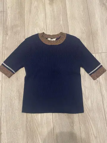 MOUSSY 마우지 네이비 리브 니트 반소매 니트
