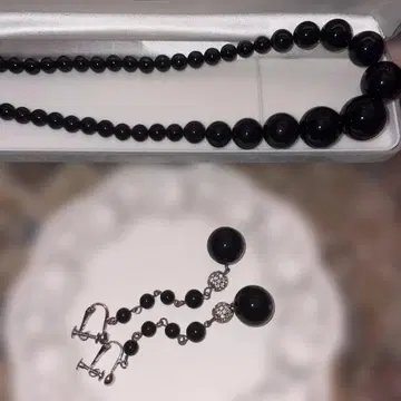 오닉스 비즈 목걸이 귀찌 세트