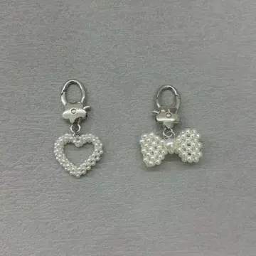 펄 하트와 리본 키링 세트