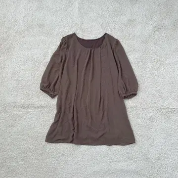 쉬폰 블라우스 5부 소매 티셔츠 상의 개더 퍼프 소매 캐주얼 MUJI