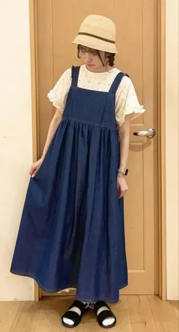 익명 배송 사만사 모스모스 Samansa Mos2 어깨 프릴 데님 원피스