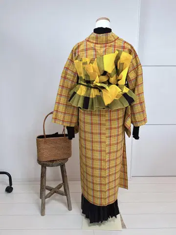 노랑 팔자 무늬 단옷 체크 무늬 일본과 서양의 조화