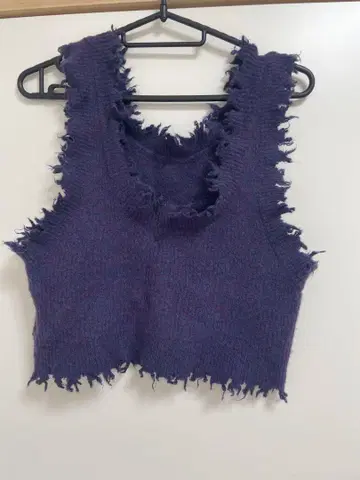 provoke 프린지 보라색 크롭 니트 베스트