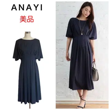 새상품급 ANAYI 아나이 폴리에스테르 레이온 턱 원피스 네이비 38