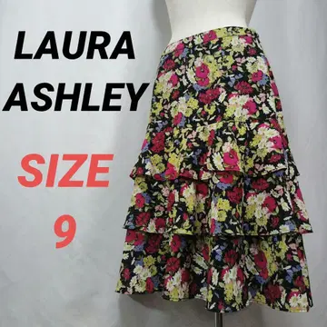LAURA ASHLEY 로라 애슐리 꽃무늬 티어드 스커트 플레어 블랙