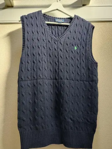 남성용 의류 세일 RALPH LAUREN 니트 베스트 케이블 짜임 네이비