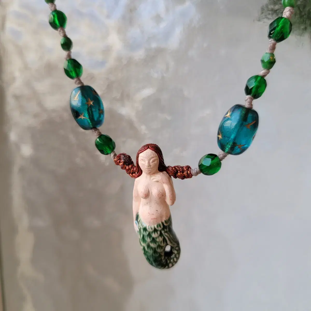 이국적이고 희귀한 인어 목걸이 머메이드 도자기인형 바다 mermaid