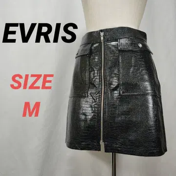 EVRIS 에브리리스 프론트 지퍼 큐롯 스커트 악어 엠보싱 블랙 M