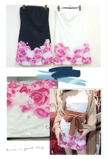 DaTuRa 펄 로즈 무늬 베어 원피스 플라워