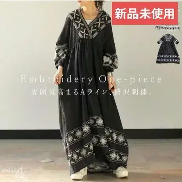 antiqua 인도 면 자수 롱 원피스 미사용 새상품