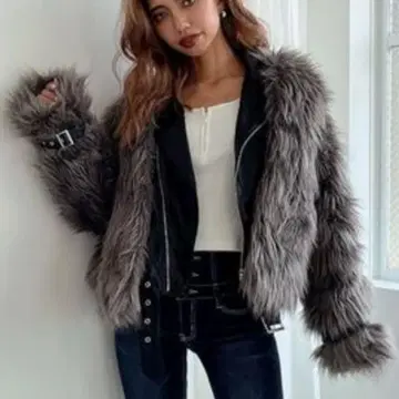 GYDA 레이어드 에코 퍼 벨트 라이더 자켓