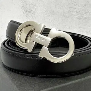 새상품급 살바토레 페라가모 더블 간치니 벨트 가죽 실버 금장 장식