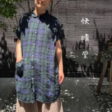 미사용 새상품  카이세이도  타탄 체크 프렌치 슬리브 튜닉