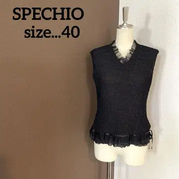 SPECHIO 스페치오 슬리브리스 튤 리본 상의 블랙