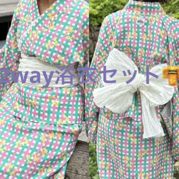 정가 16500엔 차오패닉 티피 원피스 유카타 오비 포함 체크 세트
