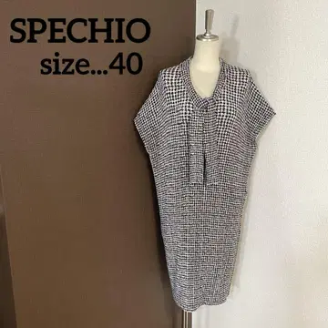 SPECHIO 스페치오 플리츠 하운드투스 체크 보타이 돌먼 원피스