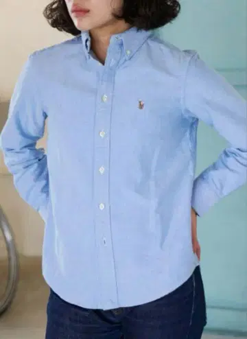 랄프 로렌 긴팔 셔츠 포니 자수 옥스퍼드 면 블루 스카이블루