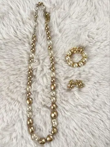Plus Vendome 펄 목걸이 브로치 귀찌 3개 세트
