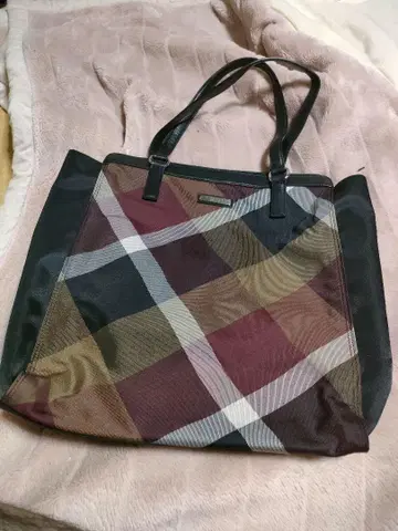 체크 무늬 토트백 대용량
