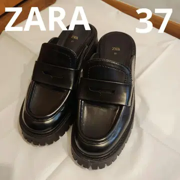 ZARA 블랙 로퍼 37 트랙 밑창 뮬 샌들 23.5 블랙
