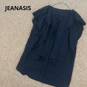 지나시스 시어 프렌치 슬리브 블라우스 프릴 비익 버튼 블랙