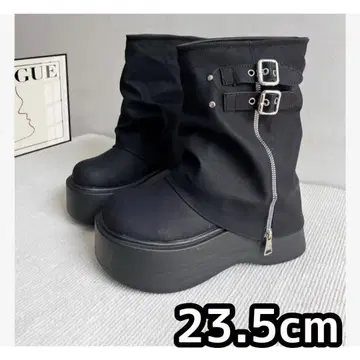 지퍼 커버 부츠 23.5 숏부츠 통굽 블랙 한국 Y2K