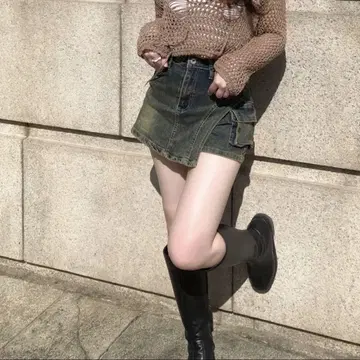 DearSia 리턴 포켓 카고 스커트 팬츠 빈티지 미니 스커트 팬츠