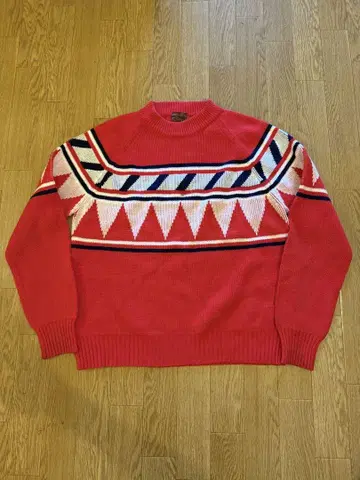vintage KINGSPOINT XL 레드 스웨터 기하학 패턴 70s