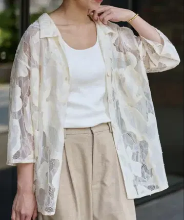 ESTHE 오버사이즈 쉬어 레이스 셔츠