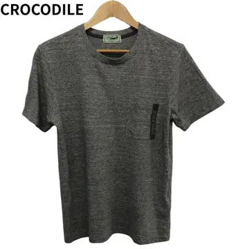 CROCODILE 그레이 반팔 티셔츠 가슴 포켓 둥근넥 코튼 L