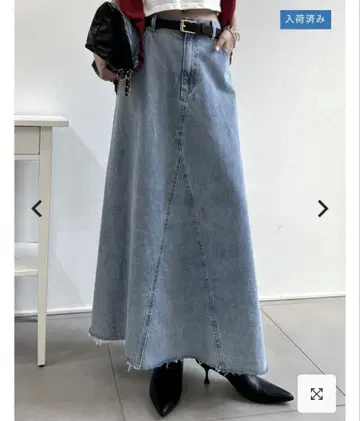 리디 코튼 데님 A 라인 절개 스커트