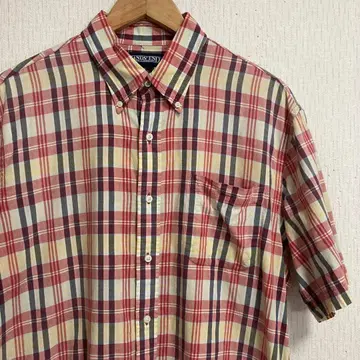 90s LANDS' END 버튼 다운 반팔 셔츠 L 체크 박스