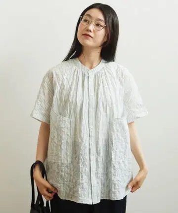 뷔르데사봉 셔링 스트라이프 튜닉 셔츠