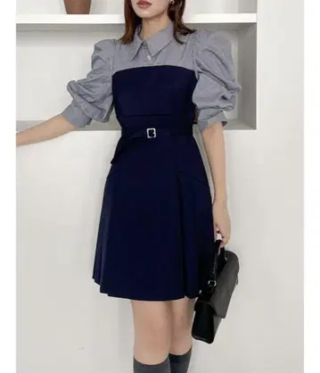 dazzlin 레이어드 셔츠 미니 원피스