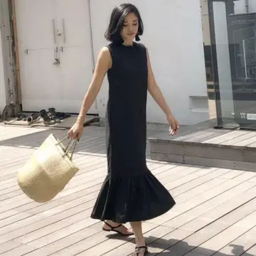 벌스데이 바쉬 린넨 페플럼 드레스 원피스 블랙 프릴 S
