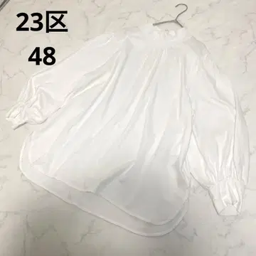 23구 스탠드 카라 풀오버 볼륨 소매 개더 빅 사이즈 48
