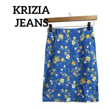 크리자지 청바지 KRIZIAJEANS 파란색 꽃무늬 타이트 스커트 40
