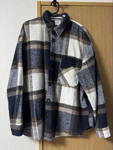 플란넬 셔츠 네이비 화이트 체크 무늬