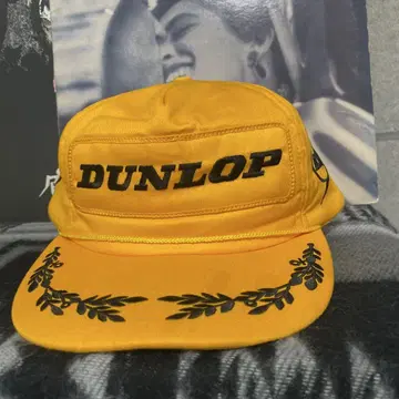 빈티지 DUNLOP 던롭 기업 로고 자수 트래커 캡 모자 노랑