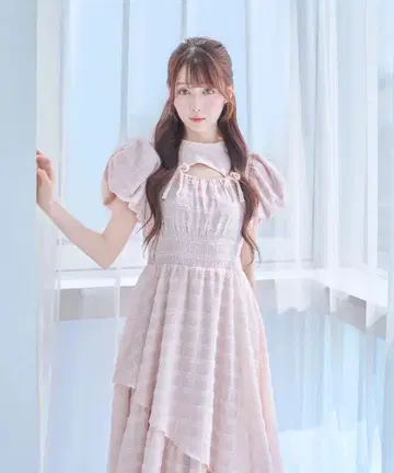 로즈뮤즈 자카드 체크 드레스 핑크