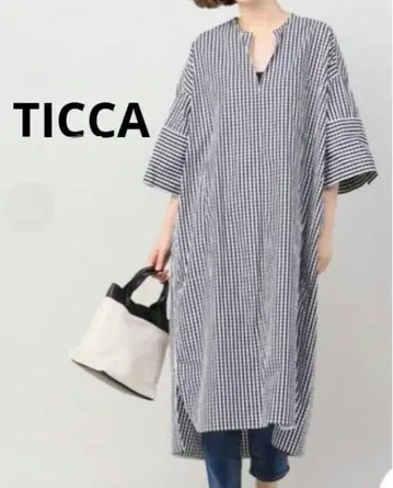 TICCA 깅엄 체크 반팔 원피스 티카