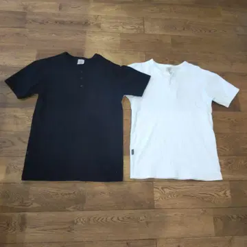 아비렉스 헨리넥 티셔츠 블랙 화이트 2장 세트 L사이즈