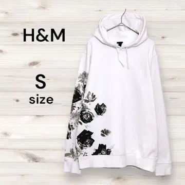 H&M 에이치앤엠 새상품급 프린트 후드티 장미 화이트 남성용 후드티